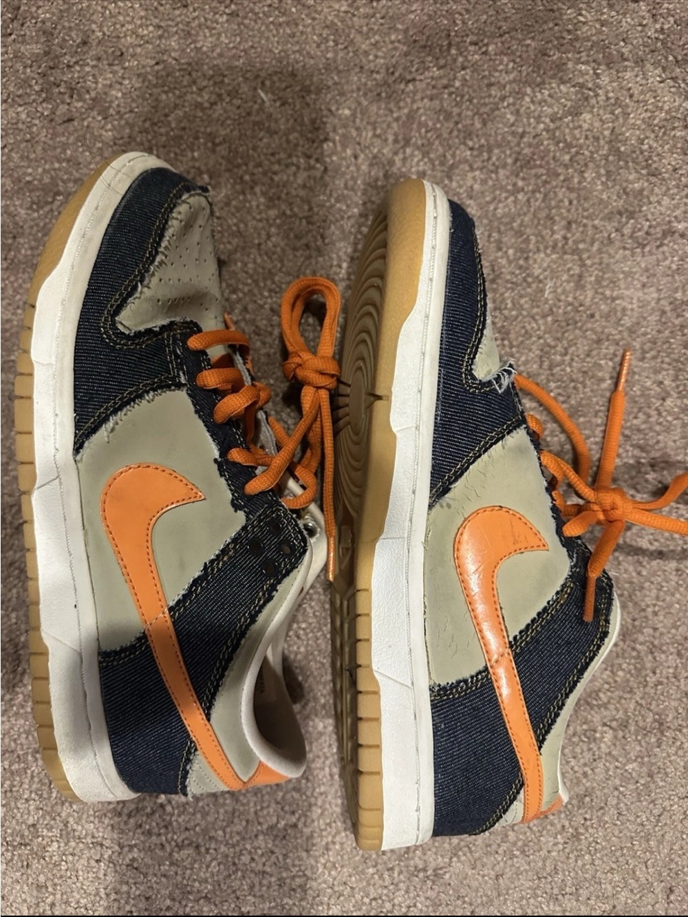 Nike Kids Navy Denim and Orange Swoosh Low-Top Sneakers
